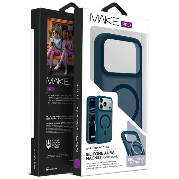 Фото - Чехол для смартфона MAKE for Apple iPhone 17 Pro Silicone Aura Magnet Dark Blue (MCLAM-AI17PDB)